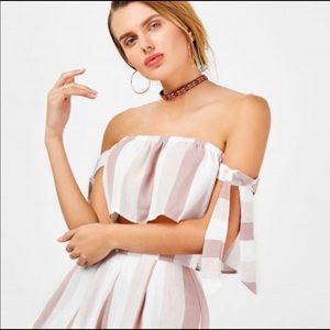 S - Pink & White Striped Shorts Set